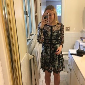 Floral Black Multicolored Long-sleeve Lace Dress